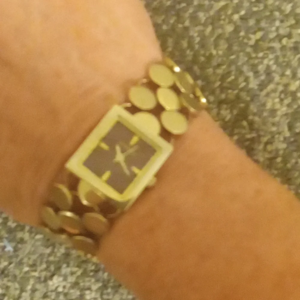 Fossil ES 1581 gold tone mesh bracelet watch brown square dial